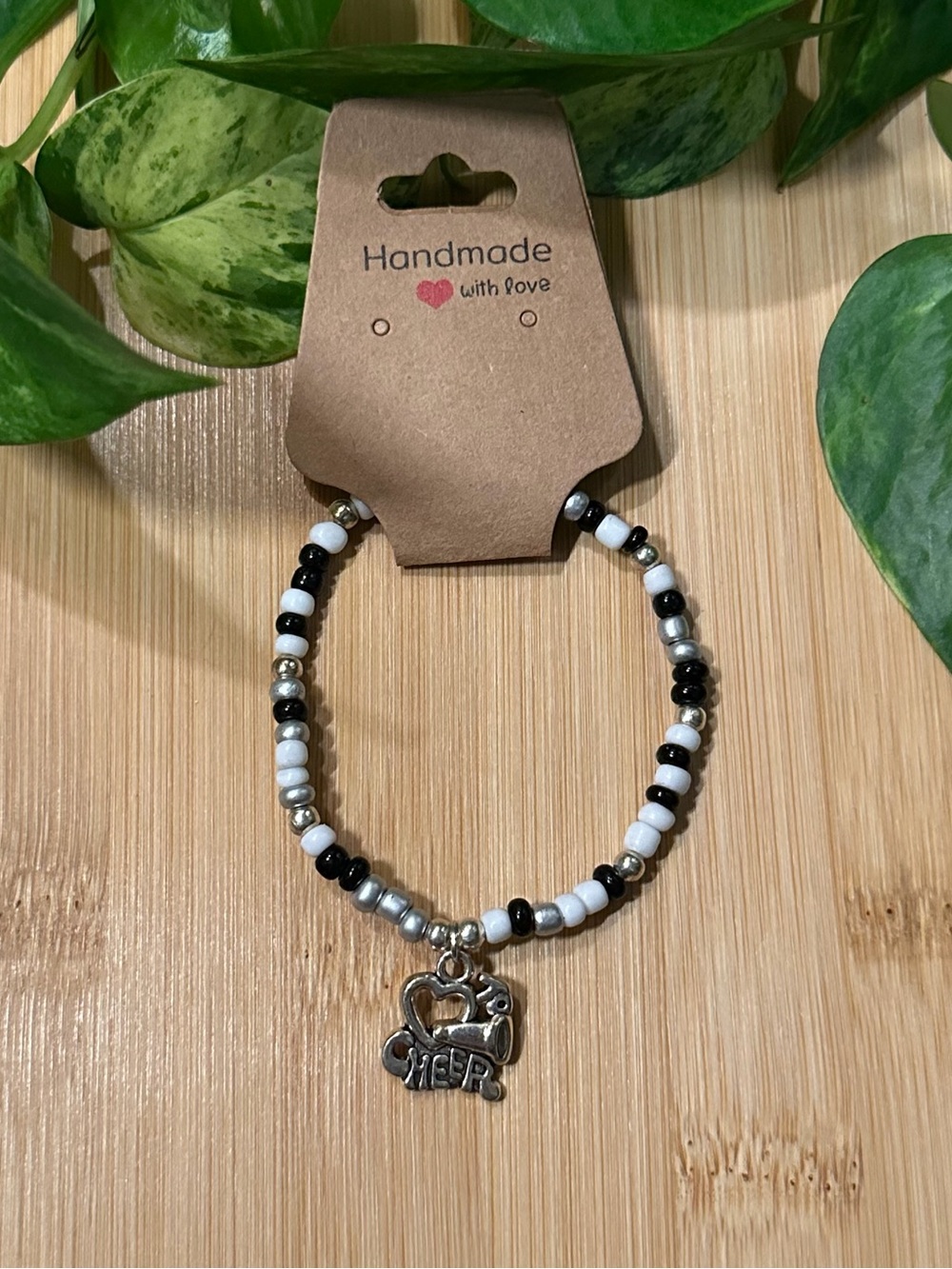 📣✨ Cheer Stretchy Beaded Bracelet | Handmade | Silver Cheer Dangle Charm 📣